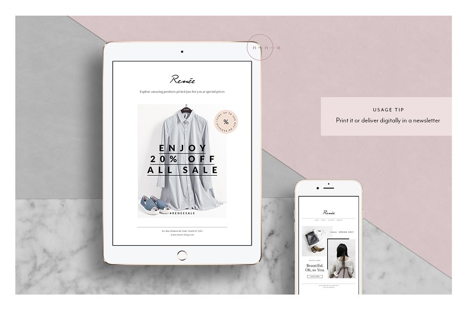 4张时尚明信片传单模板 4 Fashion Postcard Flyers • Renée插图(3)