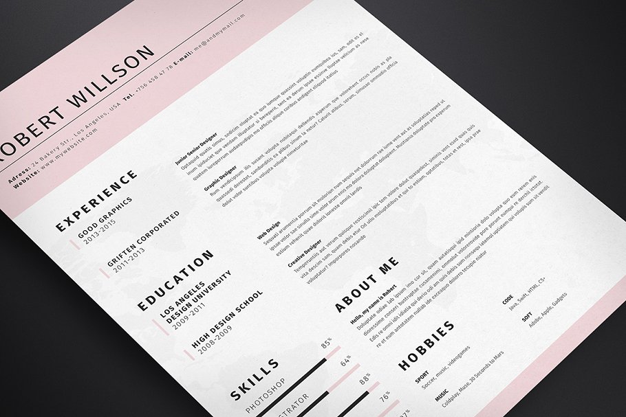 简约风格职场简历模板素材v2 Clean Resume Template Vol.2插图(4)