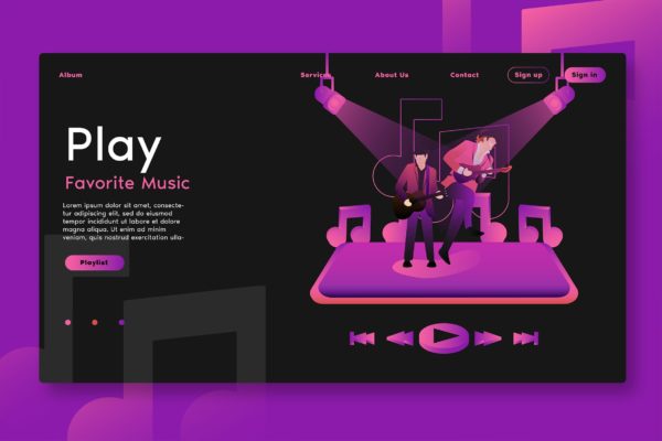 播放音乐应用程序网站设计矢量插画设计素材 Play Music Apps – Web Header &amp; Vector Template G