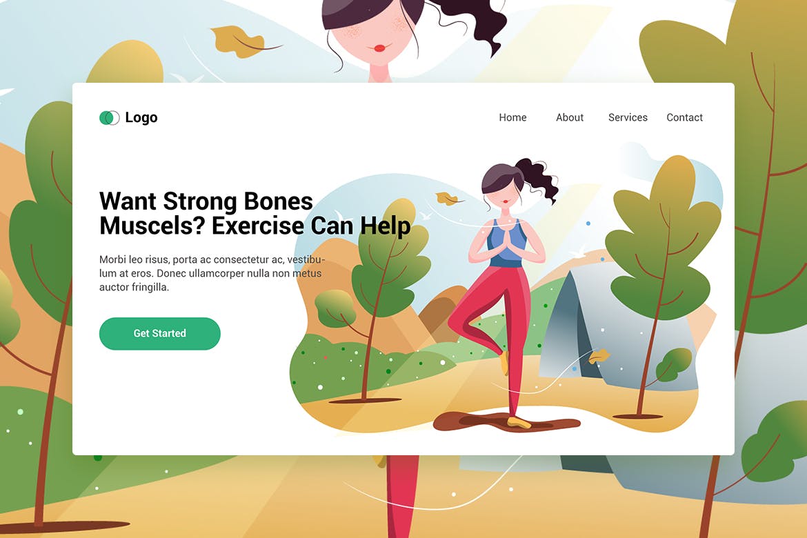 瑜伽训练员手绘插画网站着陆页设计模板v2 Sport Activities web template for Landing page插图(1)