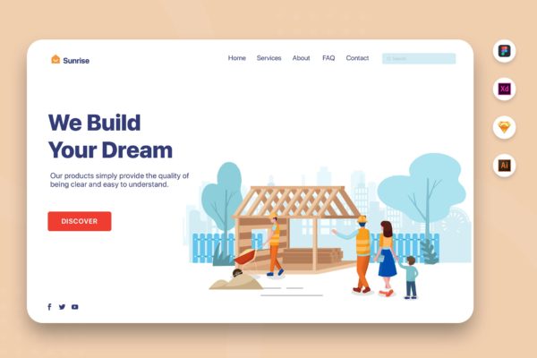 房地产网站矢量素材库精选概念插画素材v6 We Build Your Dream – Web Header Template