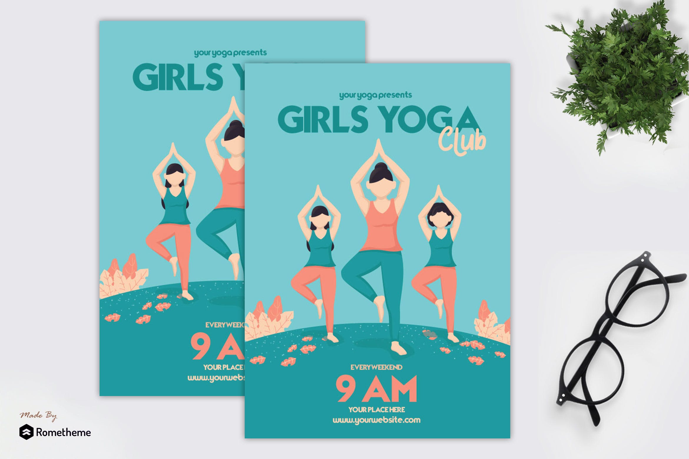 女神瑜伽俱乐部宣传单海报PSD素材素材库精选模板 Girls Yoga Club – Flyer GR插图