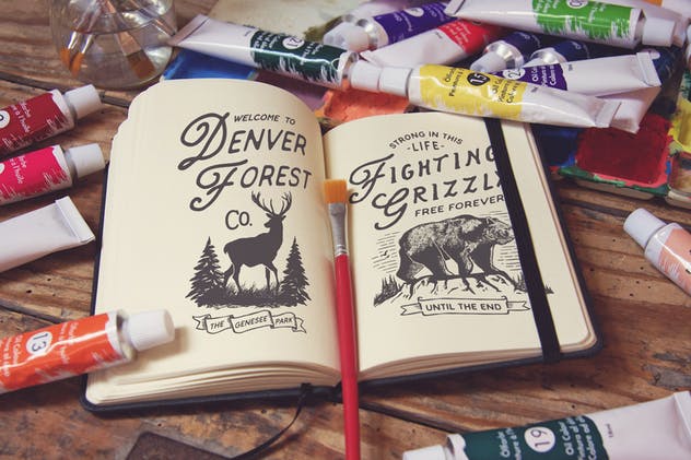 水彩画创作画室场景袖珍笔记本样机模板v6 Pocket Notebook & Brush插图(2)