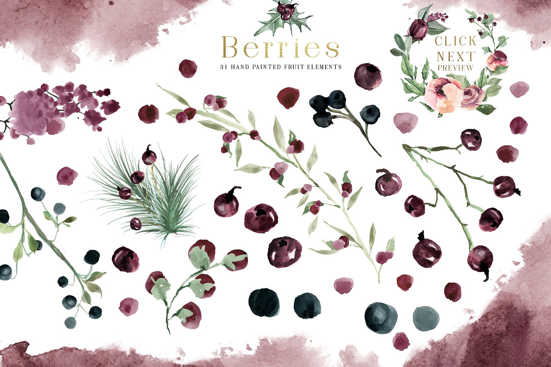 梅花圣诞水彩剪贴画 Plum Christmas Watercolor Clipart插图(14)