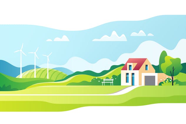 春天郊区乡村景观概念插画 Spring Rural Landscape插图(1)