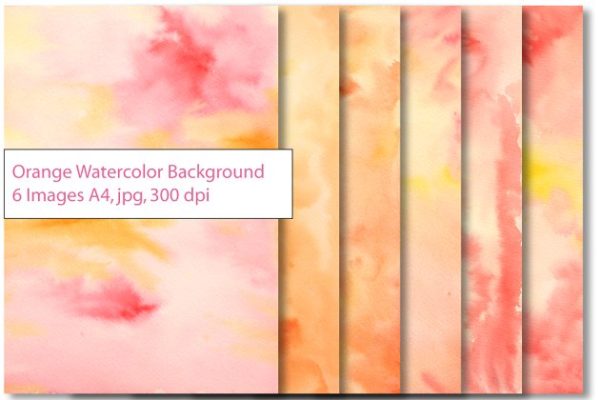 黄橙色水彩背景 Yellow Orange Watercolor Background