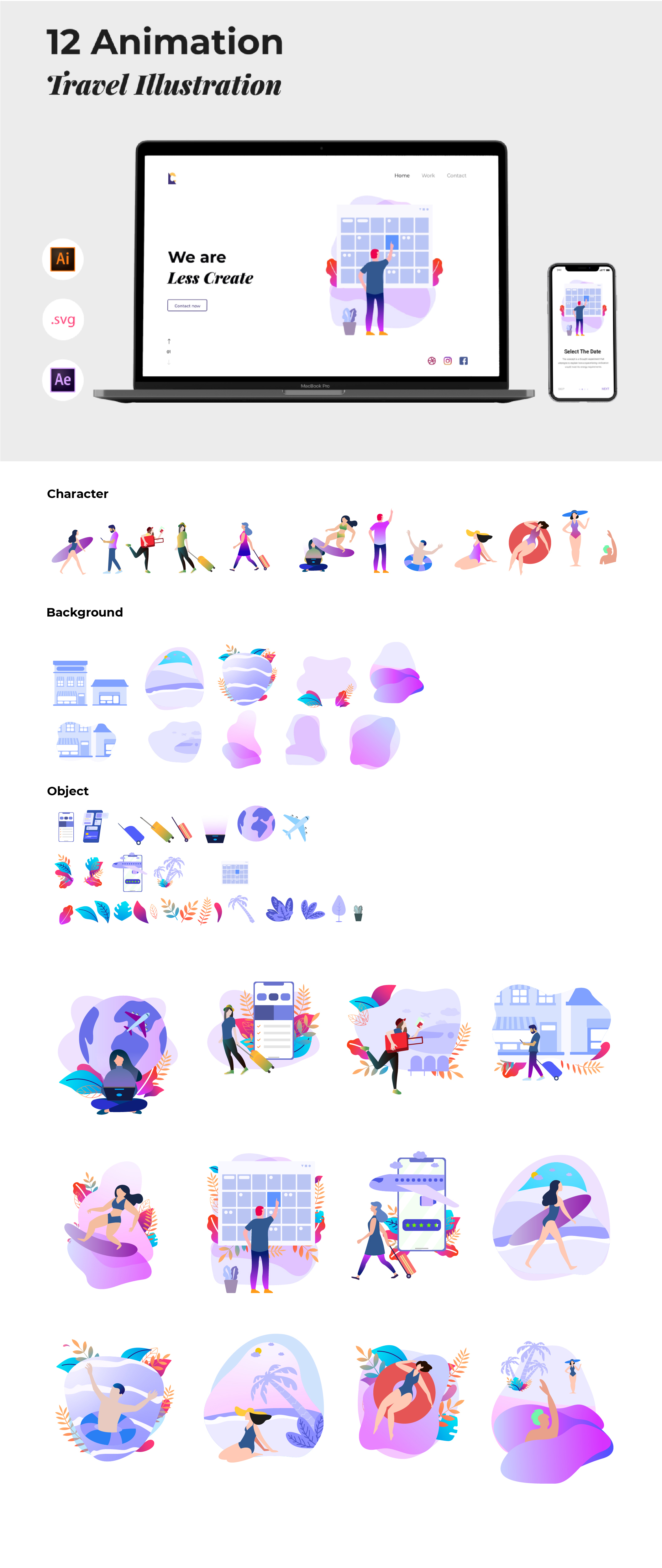 素材库下午茶：12款夏季旅行主题动画插画素材插图