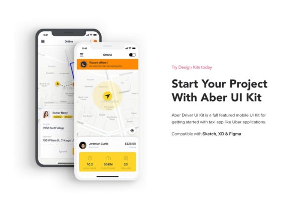 类滴滴出行打车软件APP应用UI套件 Aber Driver UI Kit