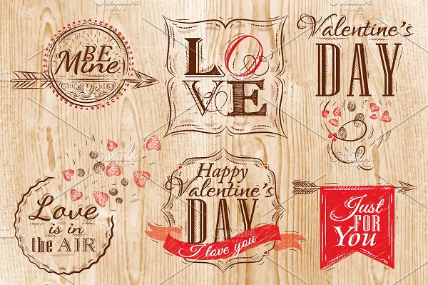 浪漫手绘情人节专题粉笔插画合集 Set Valentine’s Day插图(3)