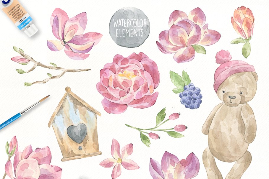 美容化妆主题水彩设计素材 Fairytale Watercolor Collection Pro插图(1)