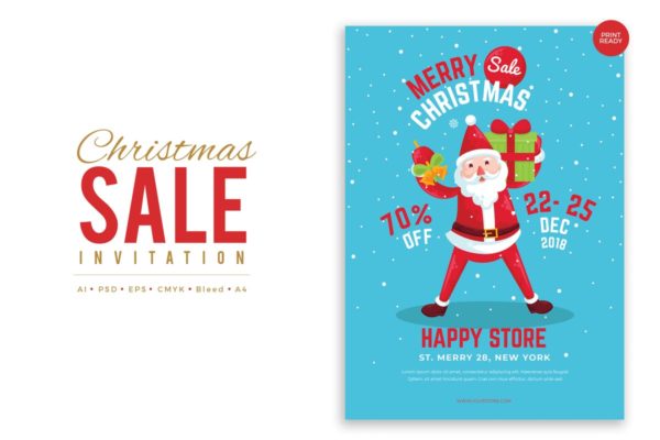 圣诞节商店促销活动传单设计模板V5 Merry Christmas Sale Flyer PSD and Vector Vol.5