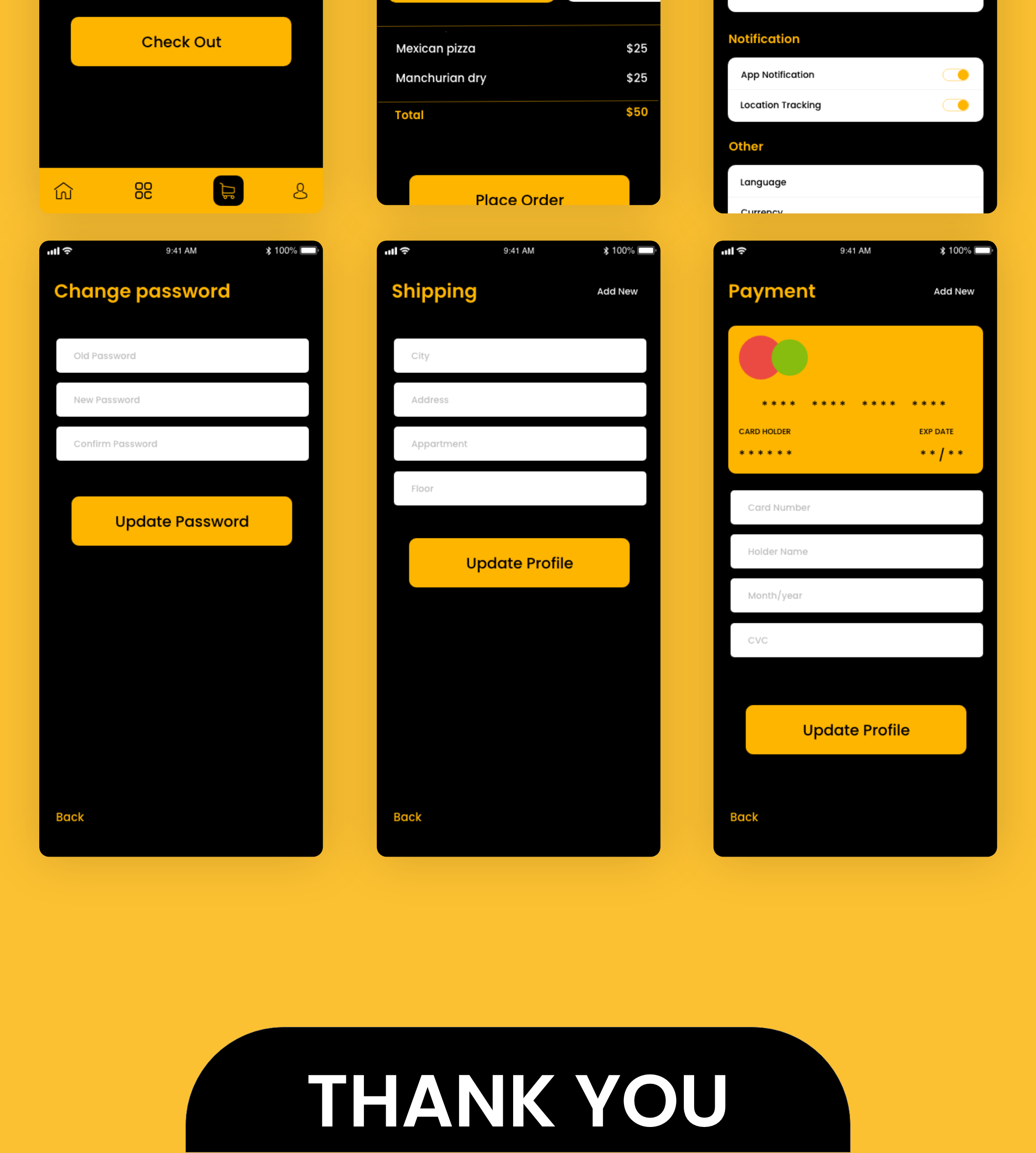素材库下午茶：黄&黑配色风格汉堡食品下单/配送移动APP应用设计XD模板插图(2)