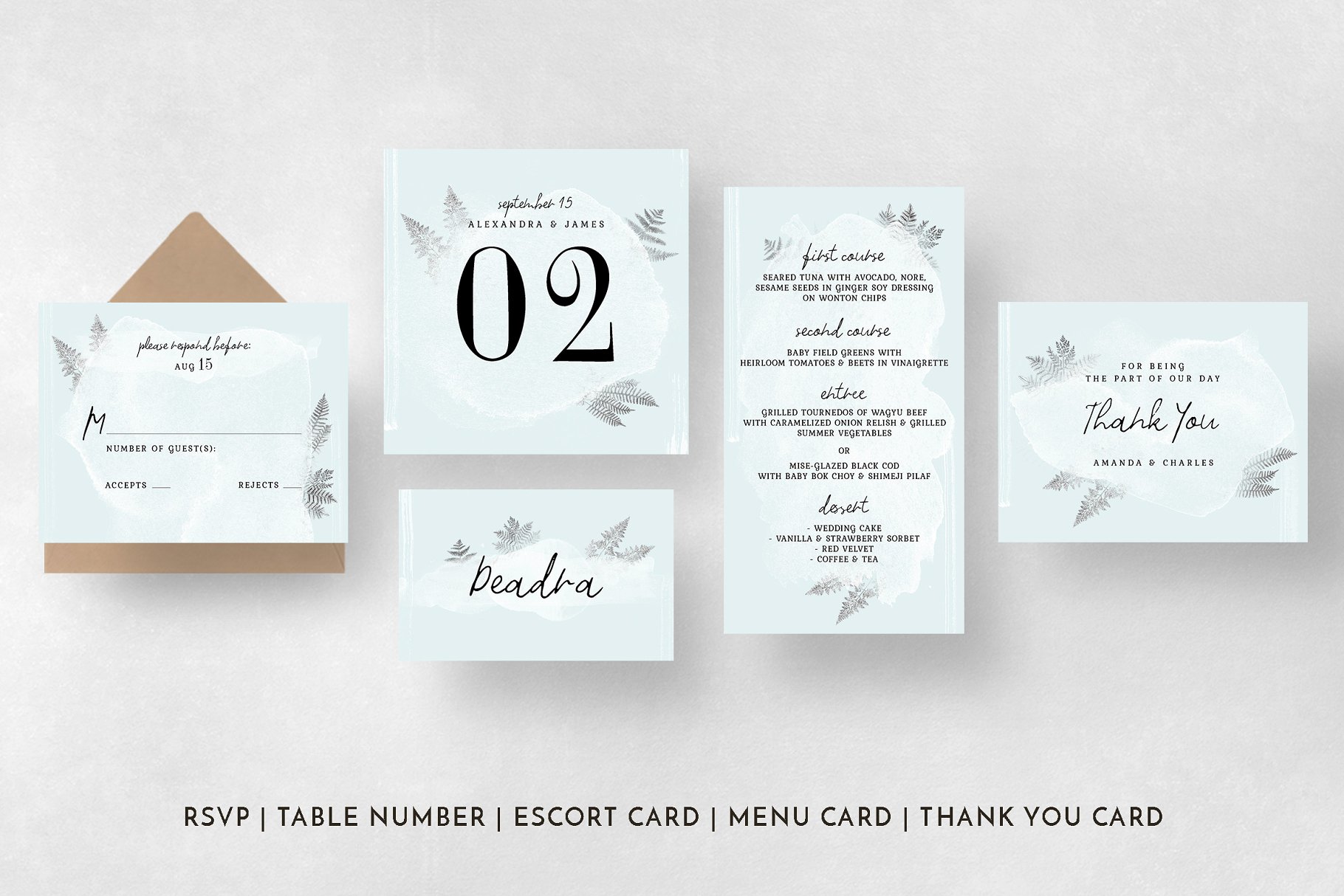 水彩画风格婚礼设计物料模板 Watercolor Sprigs Wedding Suite插图(8)