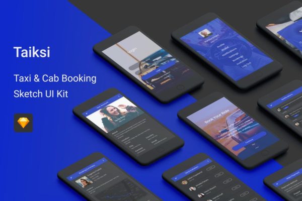 出租车打车APP应用UI界面设计Sketch模板 Taiksi – Taxi &amp; Cab Booking Sketch UI Kit