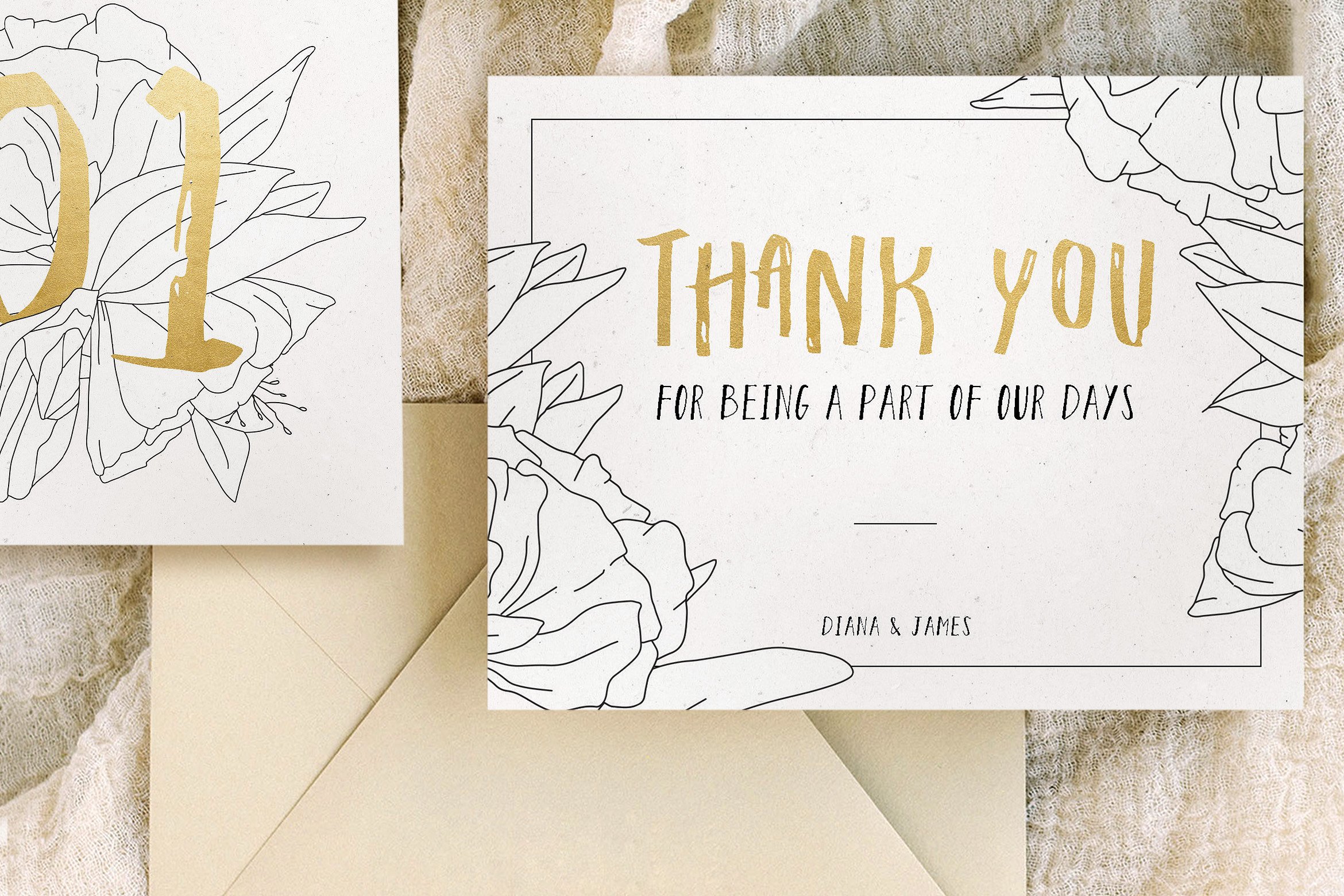 简笔画手绘花卉婚礼设计套装 Simple Floral Outline Wedding Suite插图(2)