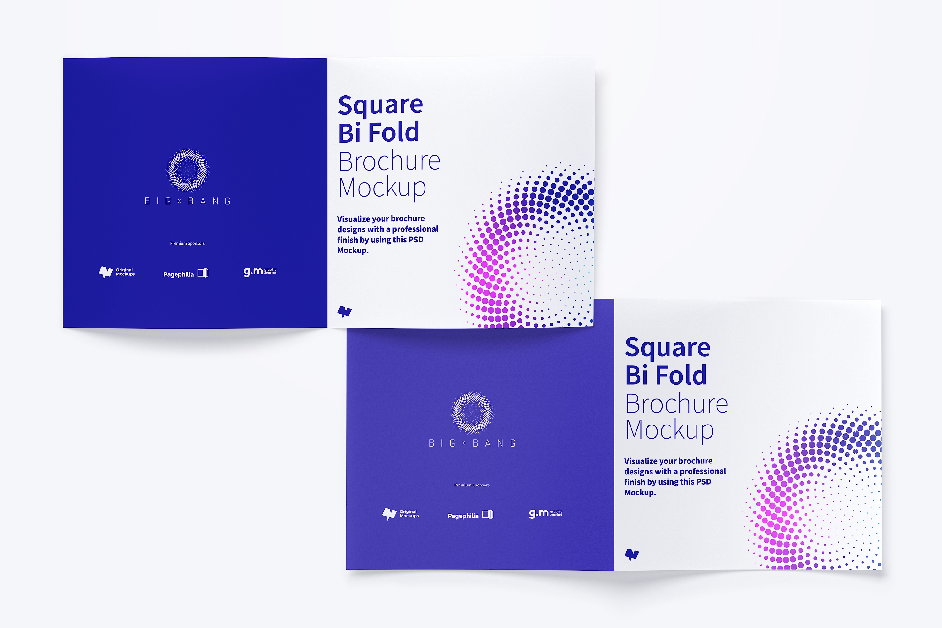 方形双折页企业宣传册＆传单设计效果图样机03 Square Bi Fold Brochure Mockup 03插图(3)