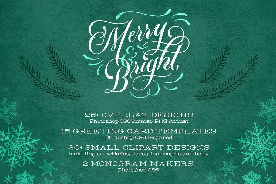 圣诞节设计素材套装[手写祝福语叠层+贺卡模板+插画] Christmas Box of Cheer!插图(2)