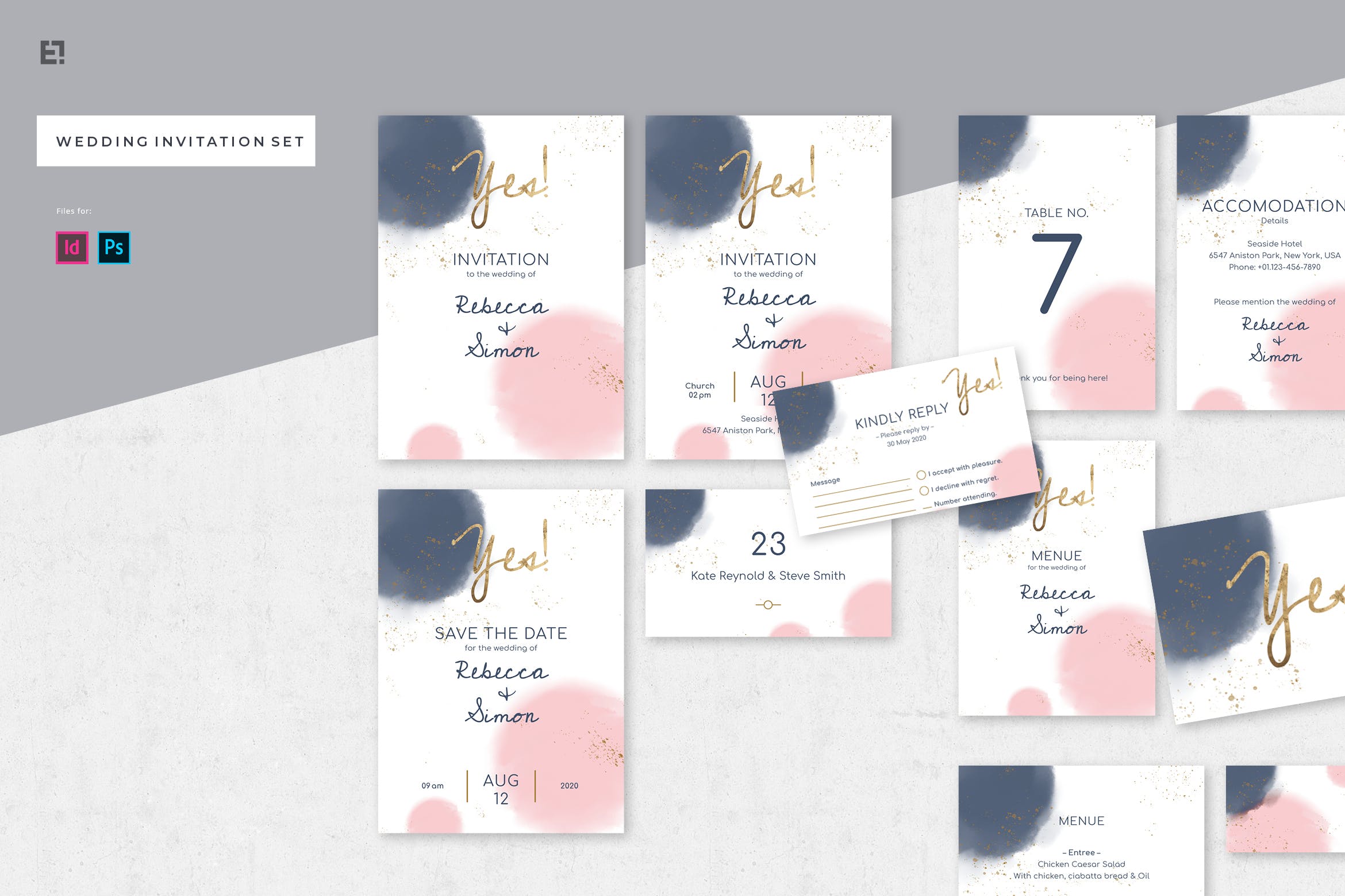 淡水彩艺术婚礼邀请设计素材包v1 Wedding Invitation Set插图