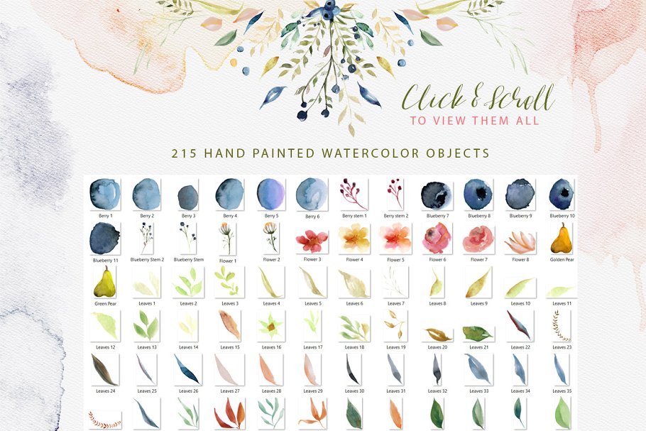 水彩花卉剪贴画合集[对象、花环&纹理] Falling Watercolor Clipart Bundle插图(9)