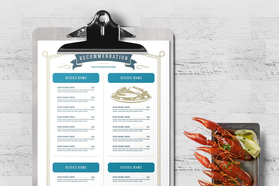 海鲜餐厅菜单模板&店招模板 Seafood Menu Template and Logo插图(2)