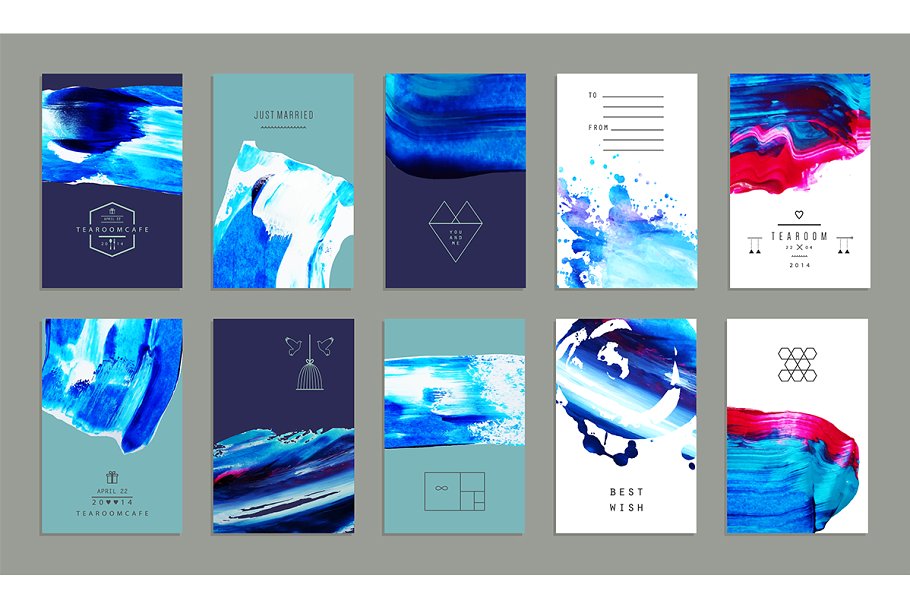 创意丙烯酸颜料抽象绘画矢量设计素材 Acrylic Mood Vector Set插图(3)