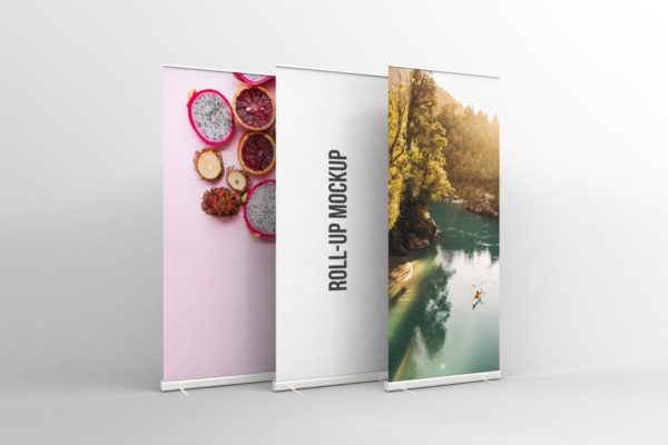 垂直卷帘画海报样机模板 Rollup Mockup