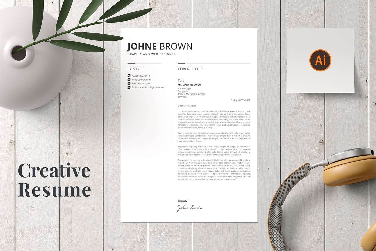 图形&网站设计师履历表排版设计模板 CV Resume插图(1)