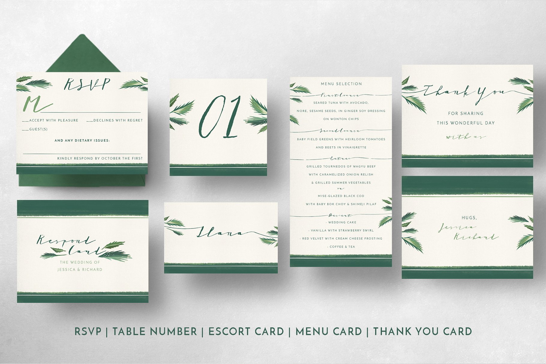 简约热带植物装饰婚礼邀请函模板 Classy Tropical Wedding Suite插图(6)