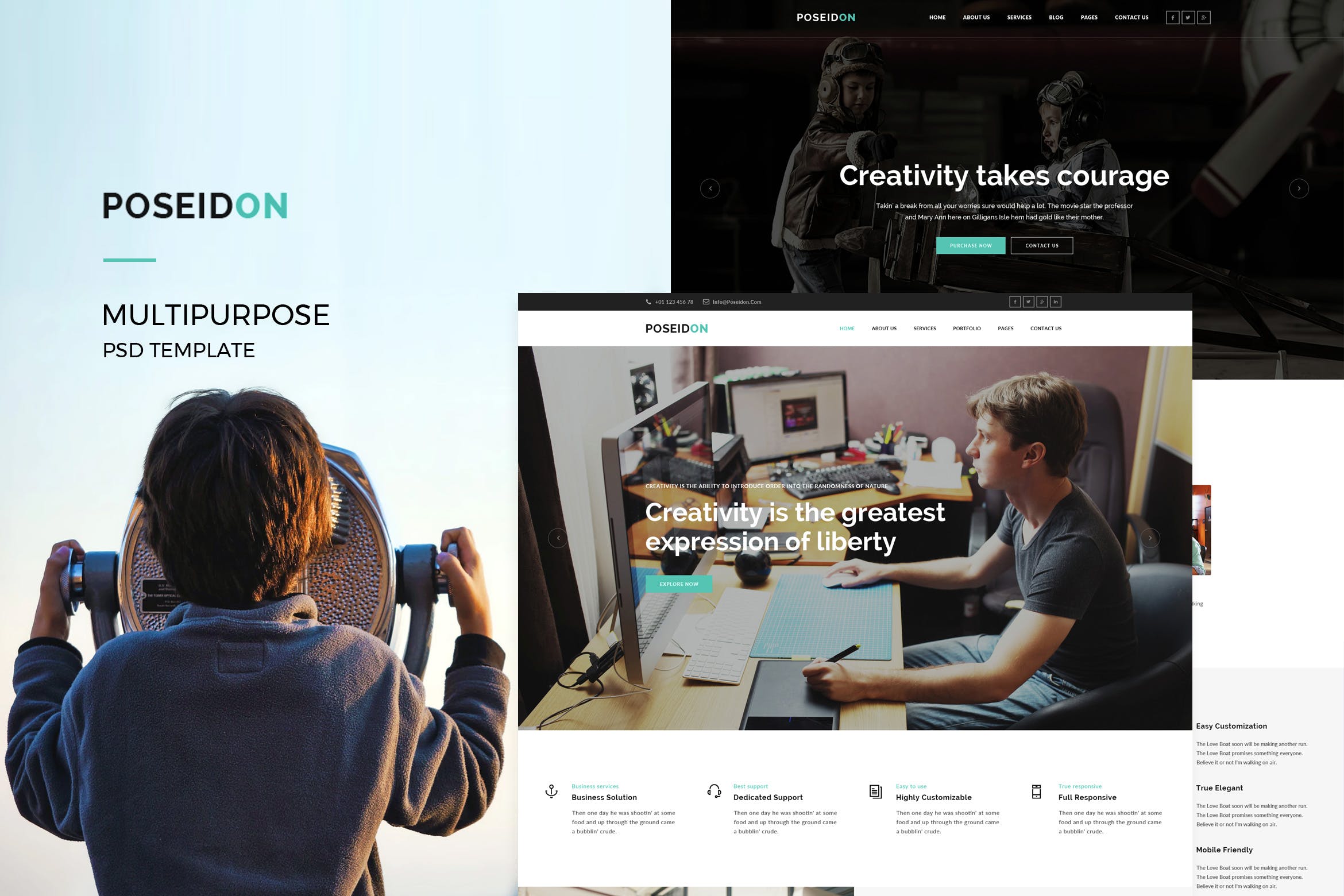 多用途多行业适用主题网站设计PSD模板 Poseidon : MultiPurpose PSD Template插图