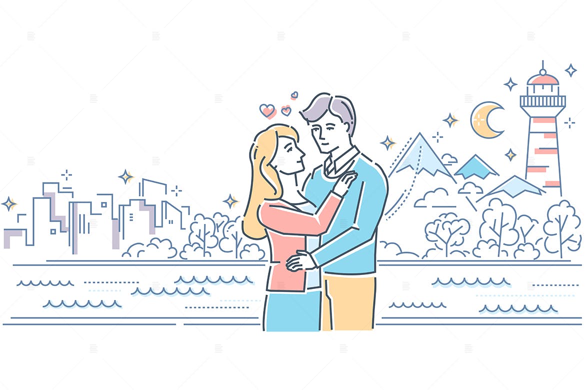 线条设计风格浪漫约会爱情主题矢量插画素材库精选 Romantic date – line design style illustration插图