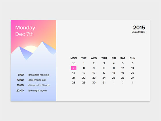 扁平日历界面素材之家精选sketch素材