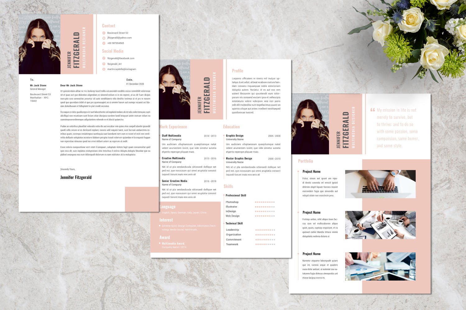 多项目经验个人履历表简历表设计模板v13 Multimedia Creative Resume Vol.13插图(2)