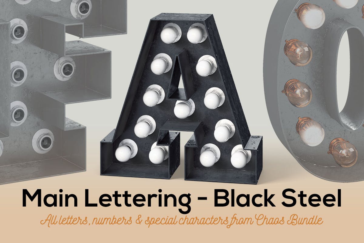 大帐篷灯泡装饰金属字体场景模板6 Marquee Light Bulbs Chaos 6 – Black 2 Lettering插图