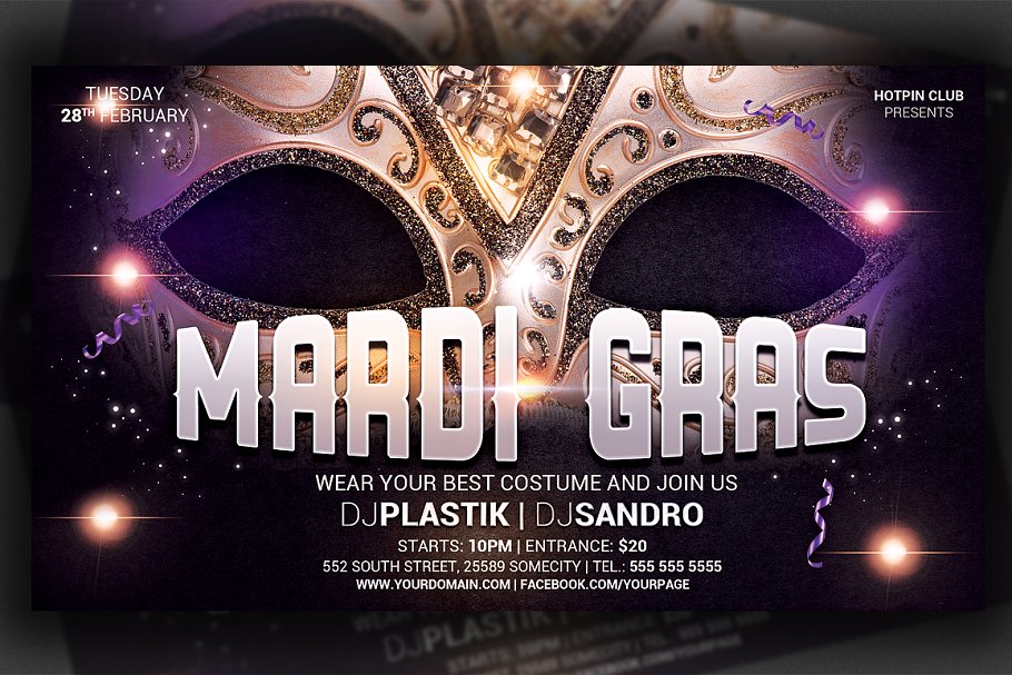 嘉年华|狂欢节派对传单模板 Carnival and Mardi Gras Party Flyer插图(1)