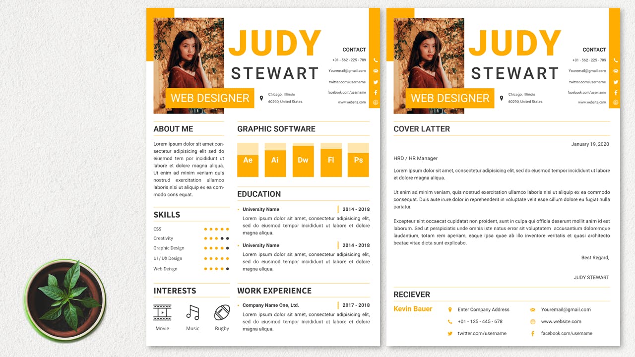 网页设计师职位应聘简历模板 CV Resume Modern插图(1)