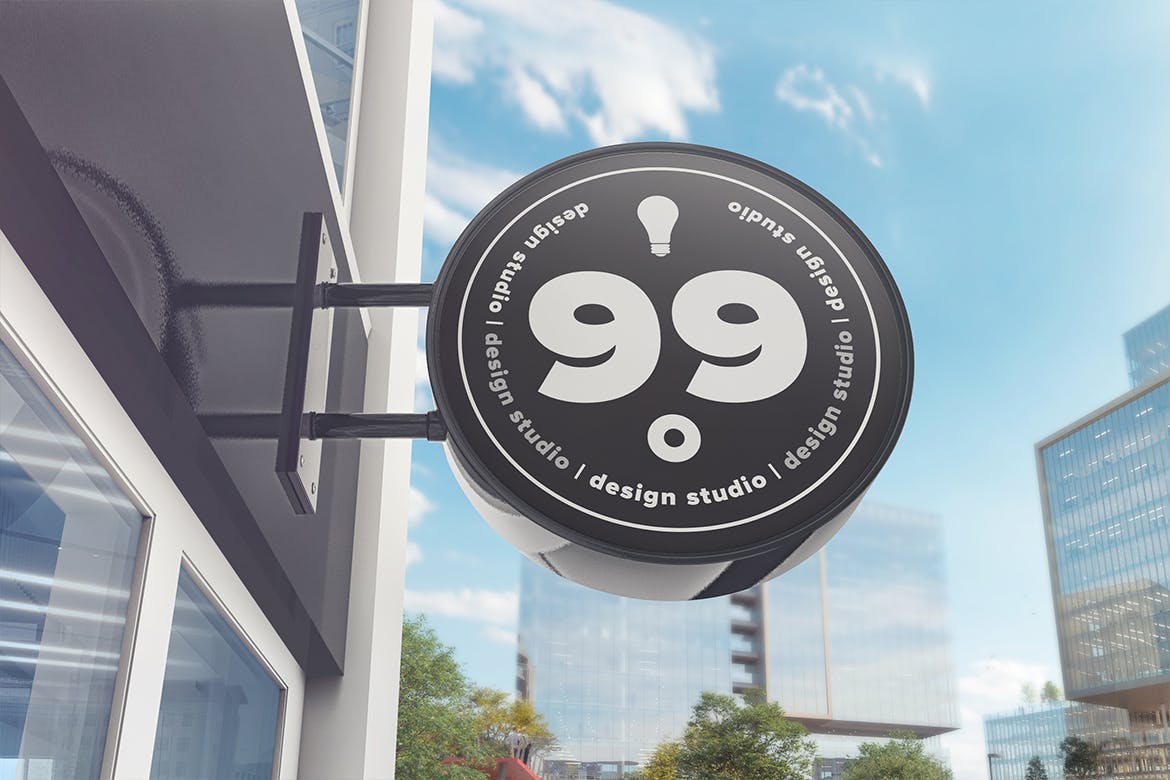 圆形建筑广告标志样机模板 Building Advertising Round Sign Mockup插图(2)