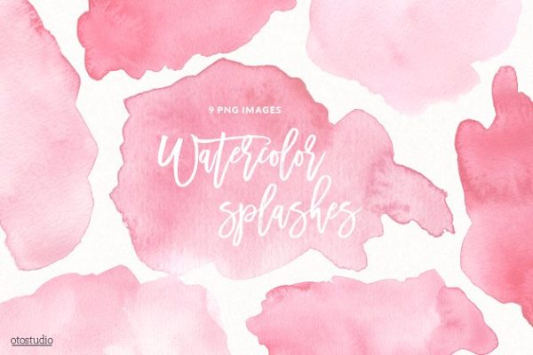 粉红水彩飞溅&amp;纹理素材 Watercolor Splashes &amp; Textures Pink