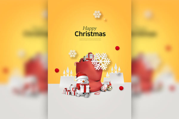 可爱雪人送礼主题圣诞活动海报psd素材