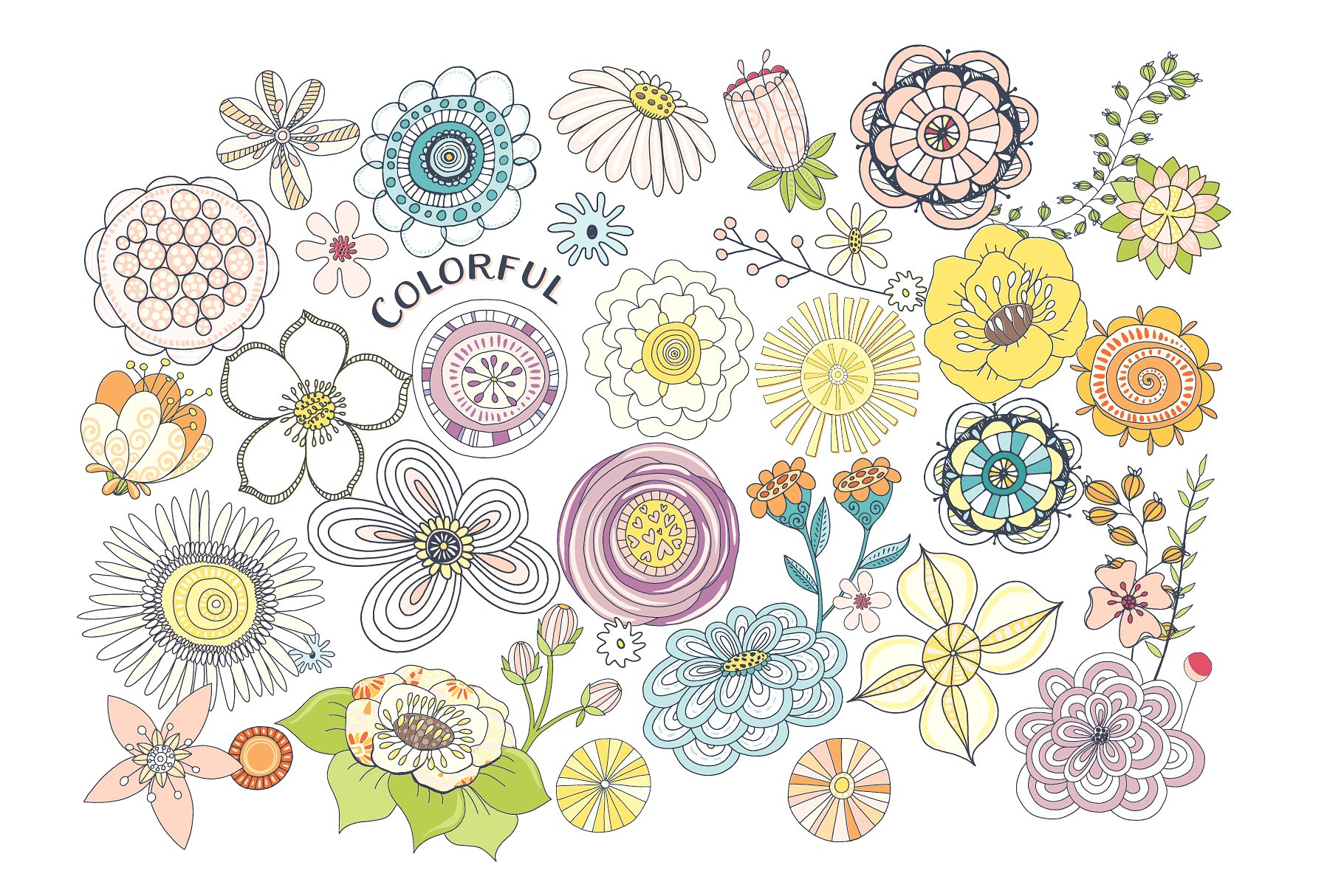 梦幻繁花似锦水彩手绘花卉蝴蝶树叶矢量图形 Fantasy Flowers, Floral Wreaths插图(8)