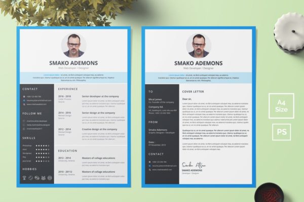 个人电子简历&amp;推荐信二合一设计模板 Resume Template 37