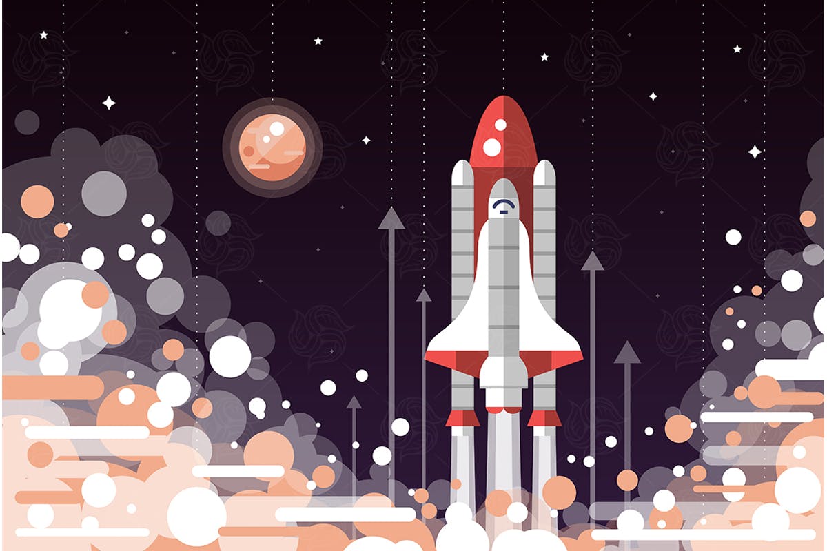 航天飞机扁平化设计矢量插画素材 Space shuttle launch – flat design illustration插图