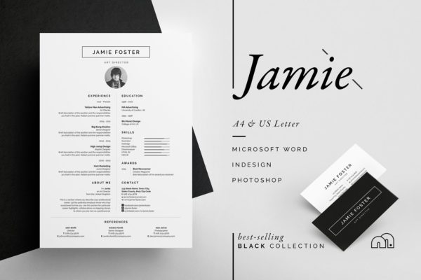 简约对称简历设计模板 Jamie – Resume/CV