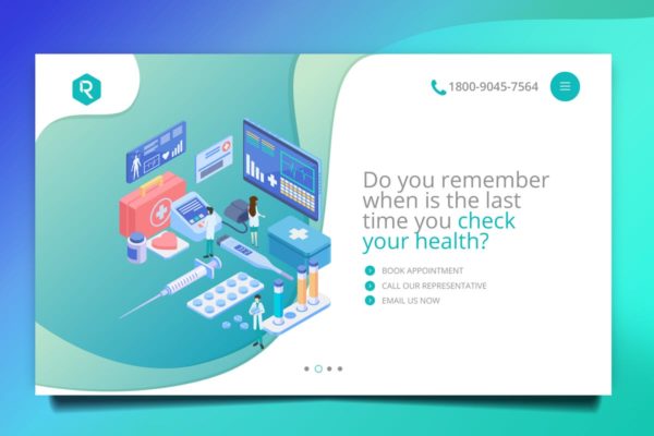 医疗机构插画背景网站Header设计模板v01 Medical Web Header PSD And Vector Template Vol. 01