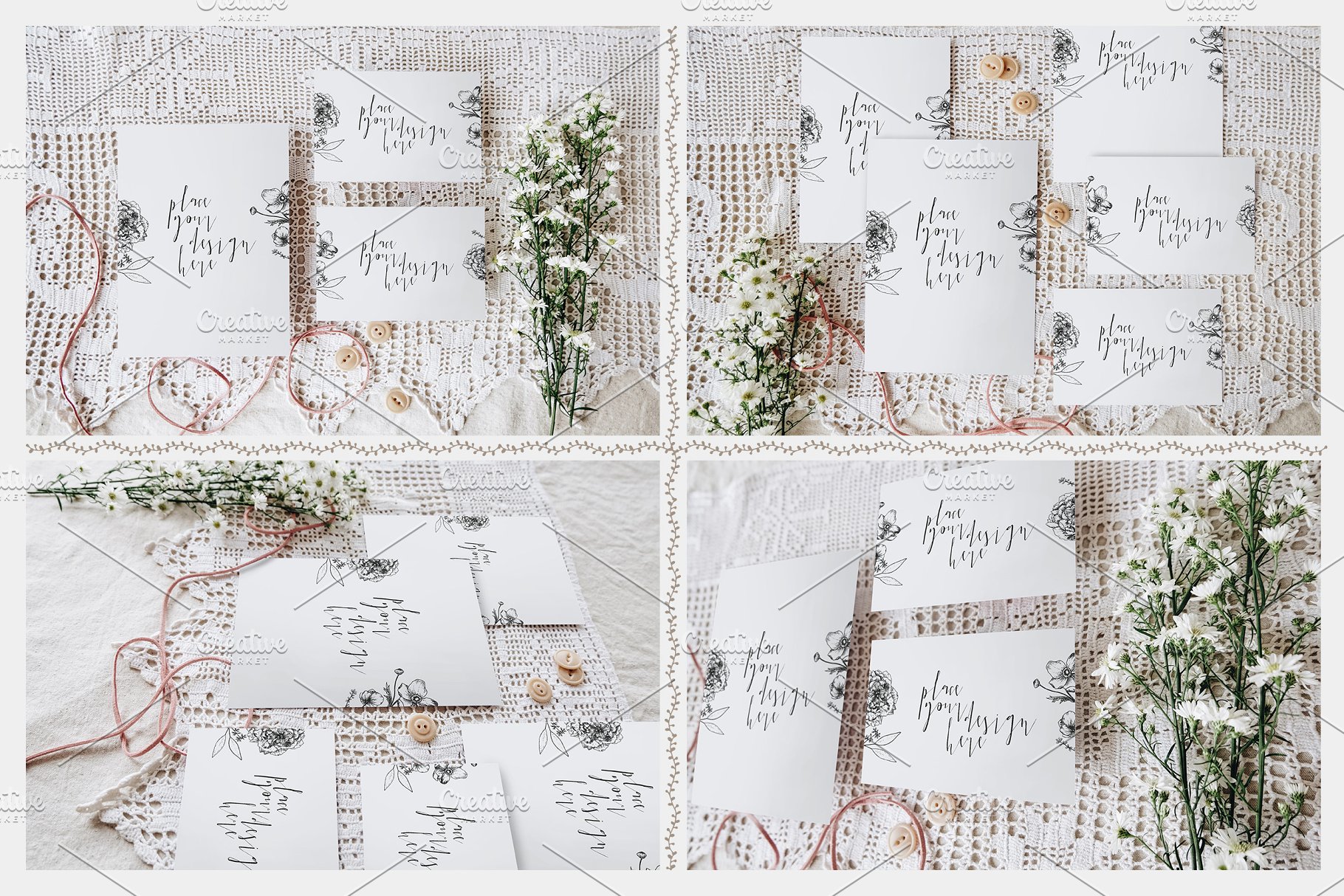 特色文艺范邀请卡样机 Sweet & Rustic Invitation Mockup插图(2)