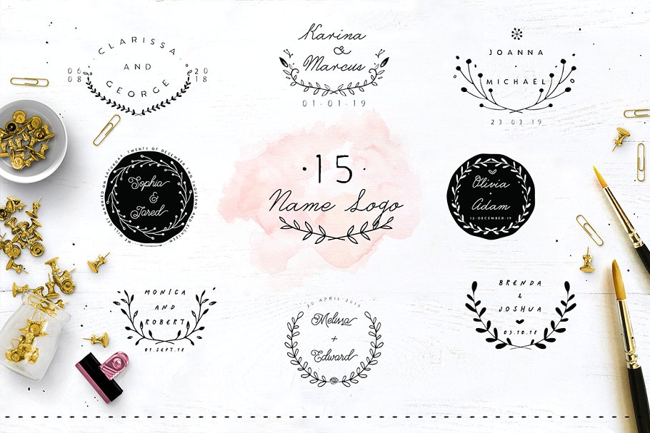 30款预留时间花环徽章Logo模板 30 Save the Date Wreath Logo插图(3)