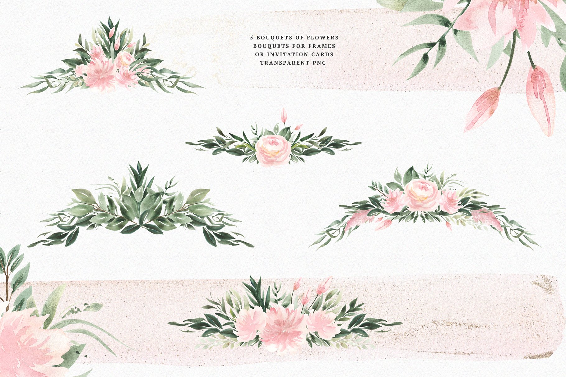 火烈鸟与鲜花矢量水彩插画 Watercolor Flamingo & Flowers插图(5)