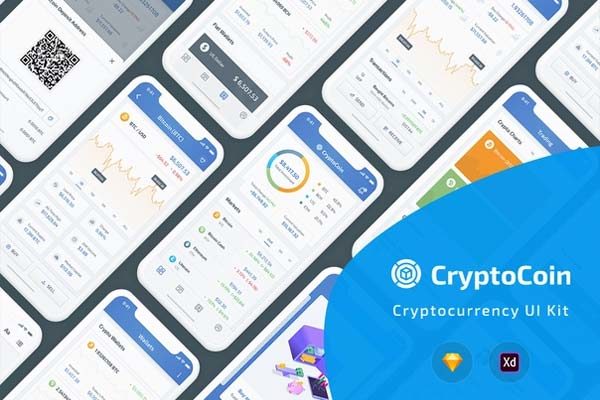 素材库下午茶：区块链加密数字货币相关功能APP UI KIT [Sketch,XD]