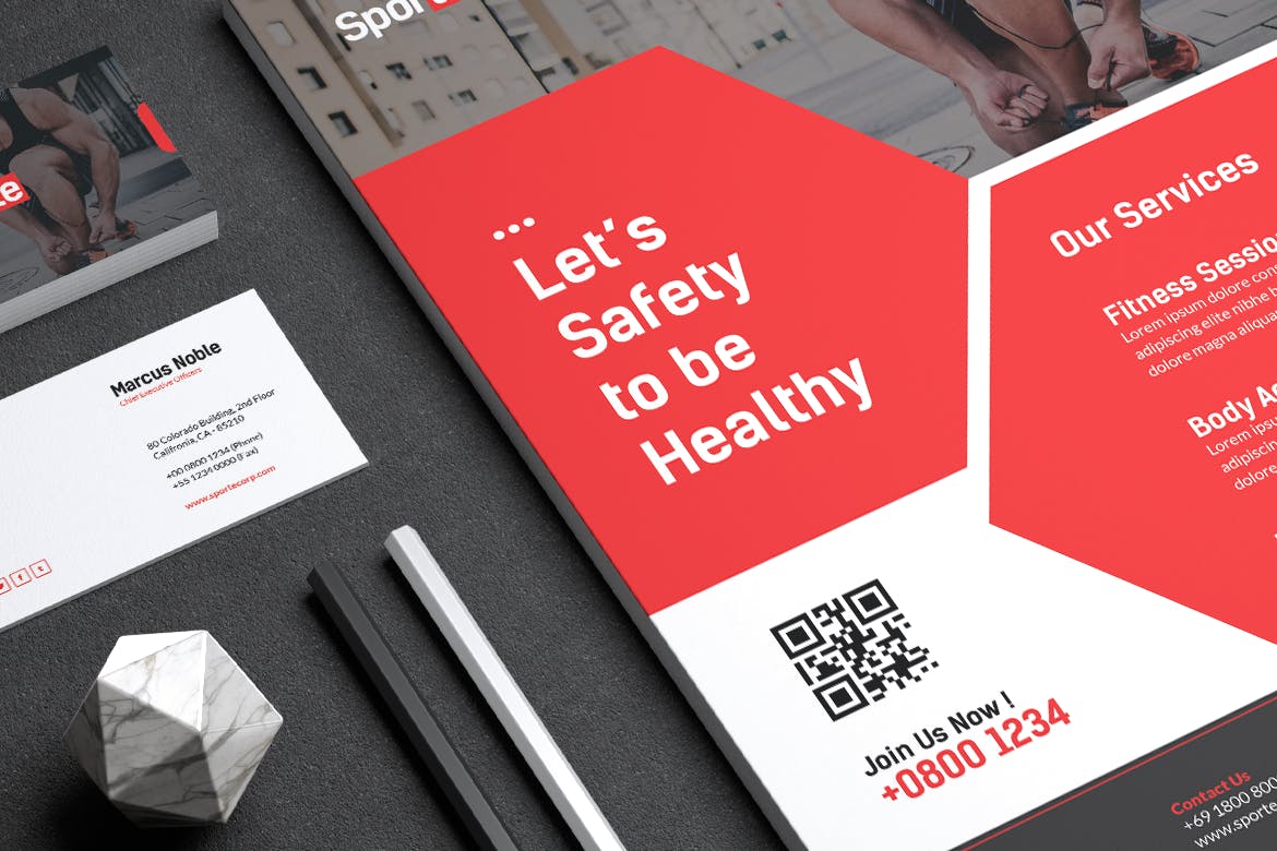 健身体育运动俱乐部传单&素材库精选名片模板 SPORTE Sport Fitness & Gym Flyer & Business Card插图(5)