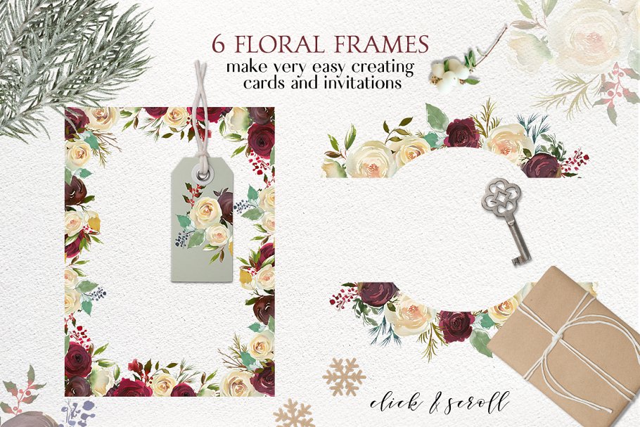 冬季花卉花饰相关设计工具包(剪贴画、纹理&装饰字母) Winter Solemnity Floral Design Kit插图(7)