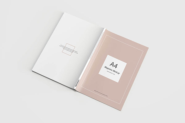 时尚高端简约逼真质感的A4尺寸宣传册画册房地产楼书杂志两折页设计VI样机展示模型mockups